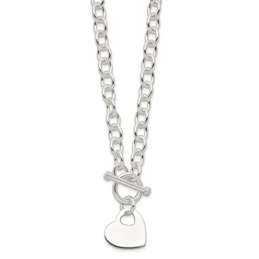 Sterling Silver Engraveable Heart Disc on Fancy Link Toggle Necklace QG1153-18