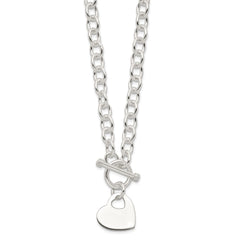 Sterling Silver Engraveable Heart Disc on Fancy Link Toggle Necklace QG1153-18