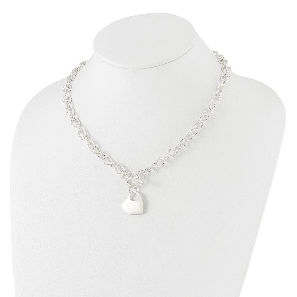 Sterling Silver Engraveable Heart Disc on Fancy Link Toggle Necklace QG1153-18