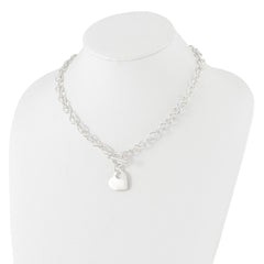 Sterling Silver Engraveable Heart Disc on Fancy Link Toggle Necklace QG1153-18