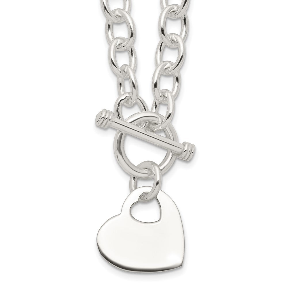 Sterling Silver Engraveable Heart Disc on Fancy Link Toggle Necklace QG1153-18