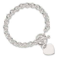 Sterling Silver Engraveable Heart Disc on Fancy Link Toggle Bracelet QG1156-7.75