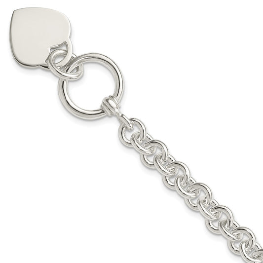 Sterling Silver Engraveable Heart Disc on Fancy Link Toggle Bracelet QG1156-7.75