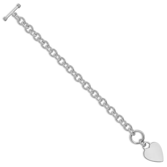 Sterling Silver RH-plated Heart Disc on Toggle Bracelet QG1161R-7.75