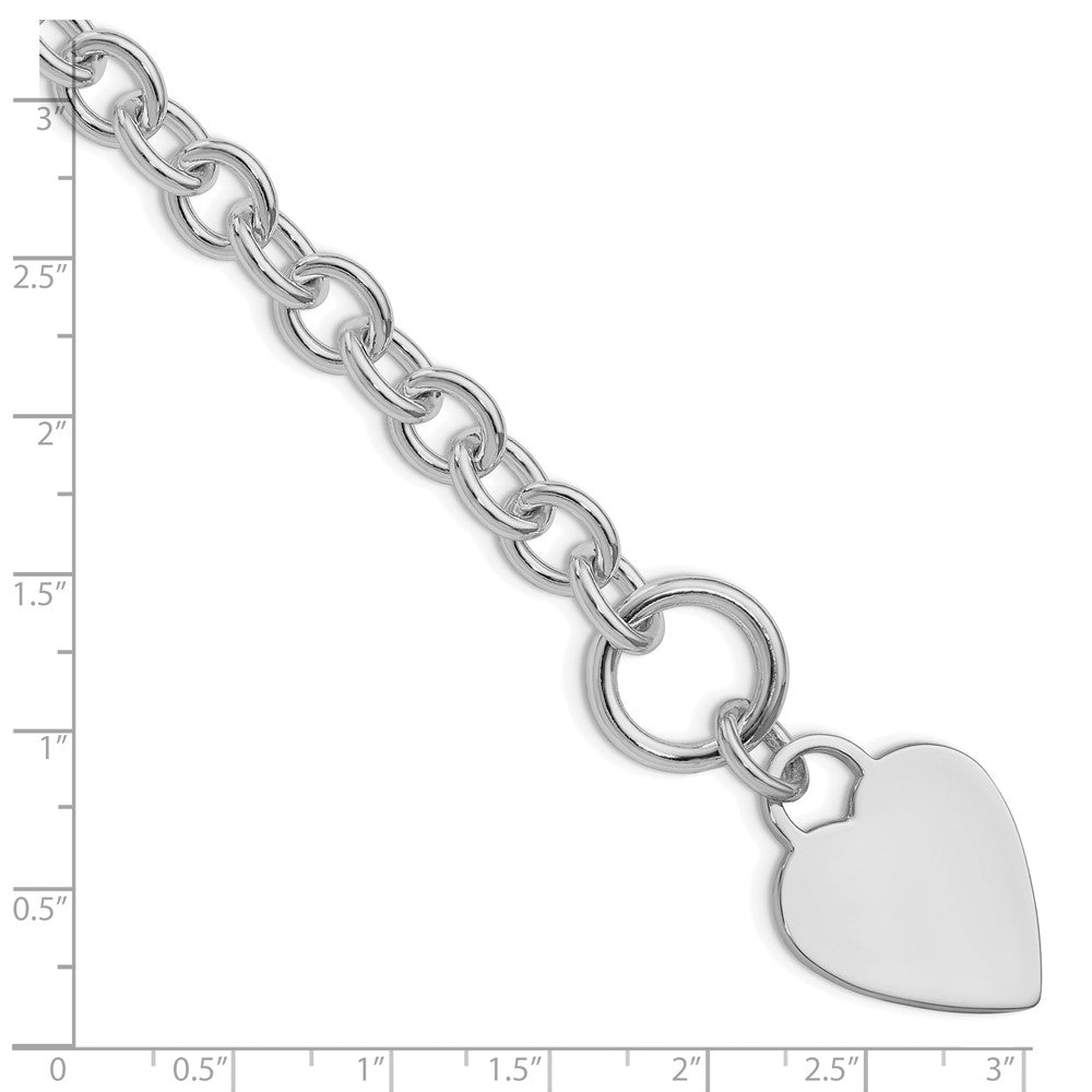 Sterling Silver RH-plated Heart Disc on Toggle Bracelet QG1161R-7.75
