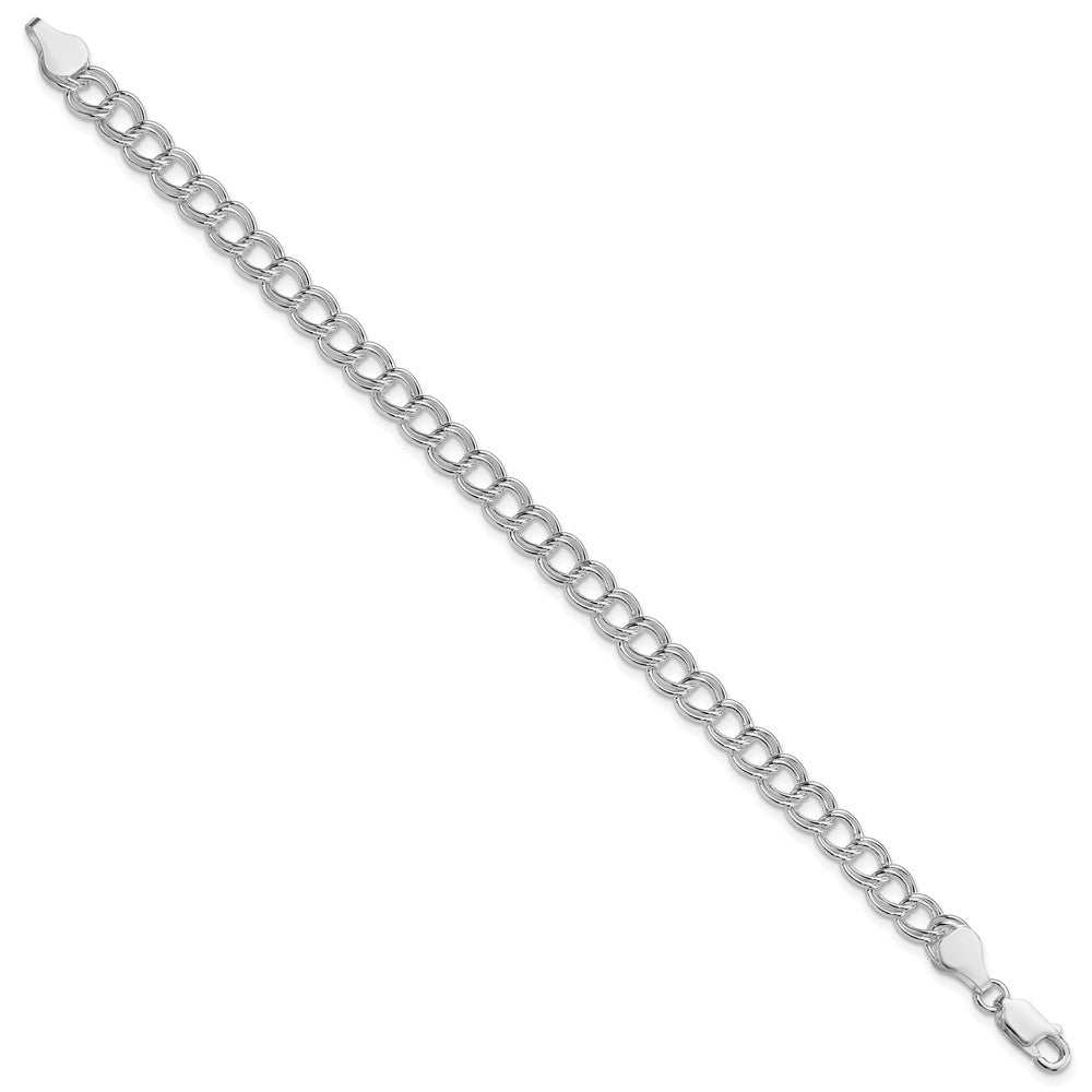 Sterling Silver RH-plated 6mm Solid Double Link Charm Bracelet QG128R-7