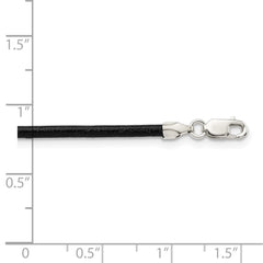 Sterling Silver 20inch 2mm Black Leather Cord NecklaceQG1306