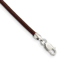 Sterling Silver 16inch 2mm Brown Leather Cord NecklaceQG1307