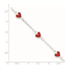 Sterling Silver Polished & Red Enamel Heart w/ 1in ext Children's Bracelet QG1326-6