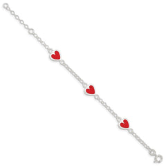 Sterling Silver Polished & Red Enamel Heart w/ 1in ext Children's Bracelet QG1326-6