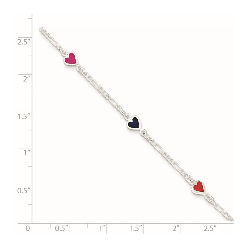 Sterling Silver Polished & Multi-color Enameled Hearts with 1 Inch Extension Children's Bracelet QG1327-6