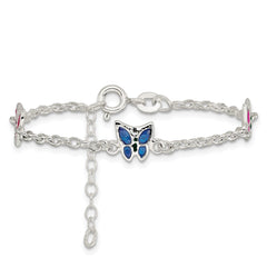 Sterling Silver Multi-color Enamel Butterfly w/ 1in ext. Children's Bracele QG1332-6