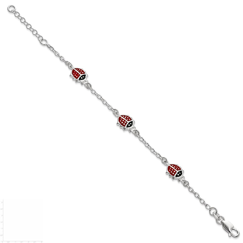 Sterling Silver Multi-color Enamel Ladybugs w/ 1in ext. Children's Bracelet QG1334-6