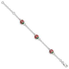 Sterling Silver Multi-color Enamel Ladybugs w/ 1in ext. Children's Bracelet QG1334-6