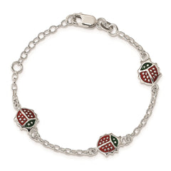 Sterling Silver Multi-color Enamel Ladybugs w/ 1in ext. Children's Bracelet QG1334-6