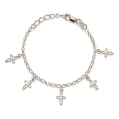 Sterling Silver Polished Cross Charms with 1in Ext. Children's Bracelet QG1359-6