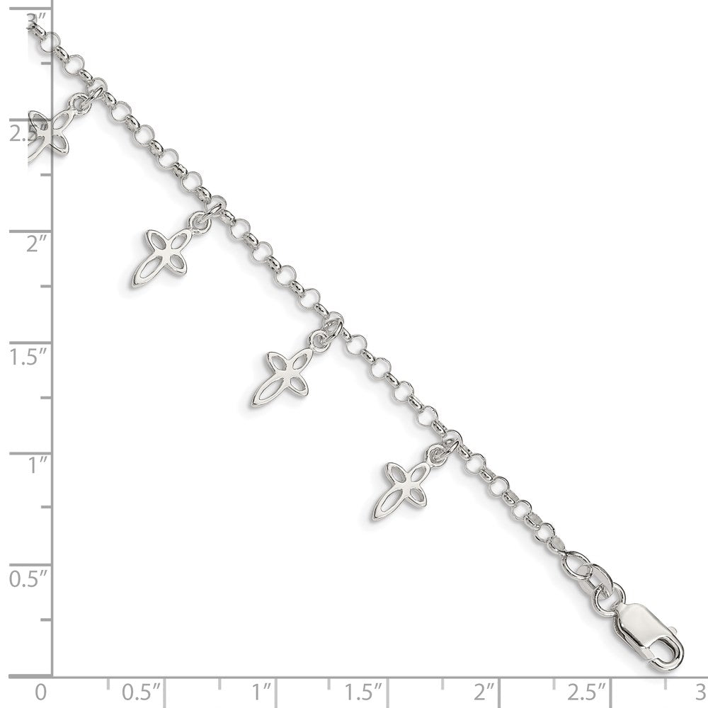 Sterling Silver Polished Cross Charms with 1in Ext. Children's Bracelet QG1359-6