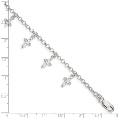 Sterling Silver Polished Cross Charms with 1in Ext. Children's Bracelet QG1359-6