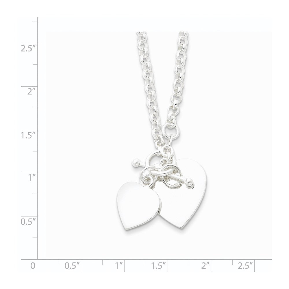 Sterling Silver Engraveable Double Heart Toggle Necklace QG1441-18