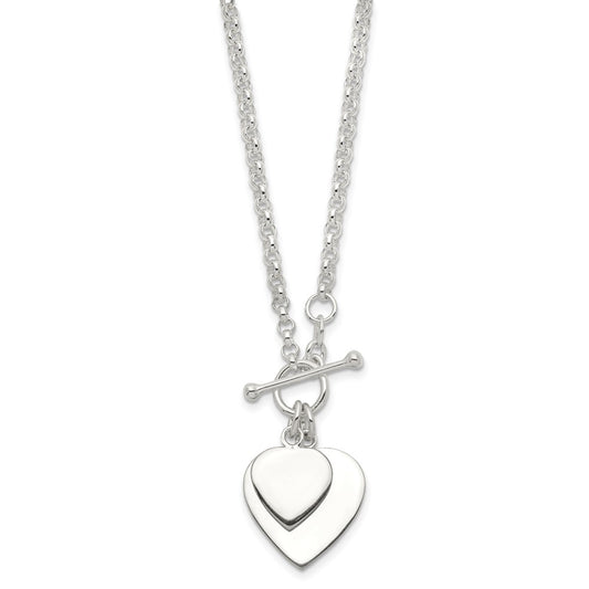 Sterling Silver Engraveable Double Heart Toggle Necklace QG1441-18