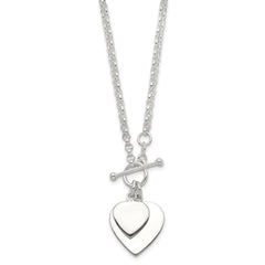 Sterling Silver Engraveable Double Heart Toggle Necklace QG1441-18
