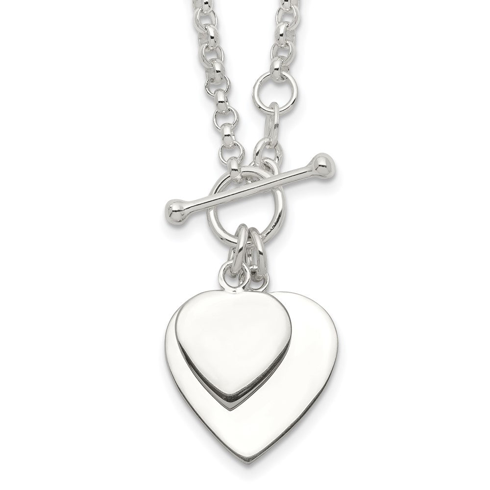 Sterling Silver Engraveable Double Heart Toggle Necklace QG1441-18