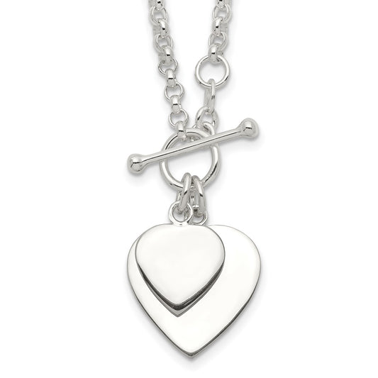 Sterling Silver Engraveable Double Heart Toggle Necklace QG1441-18