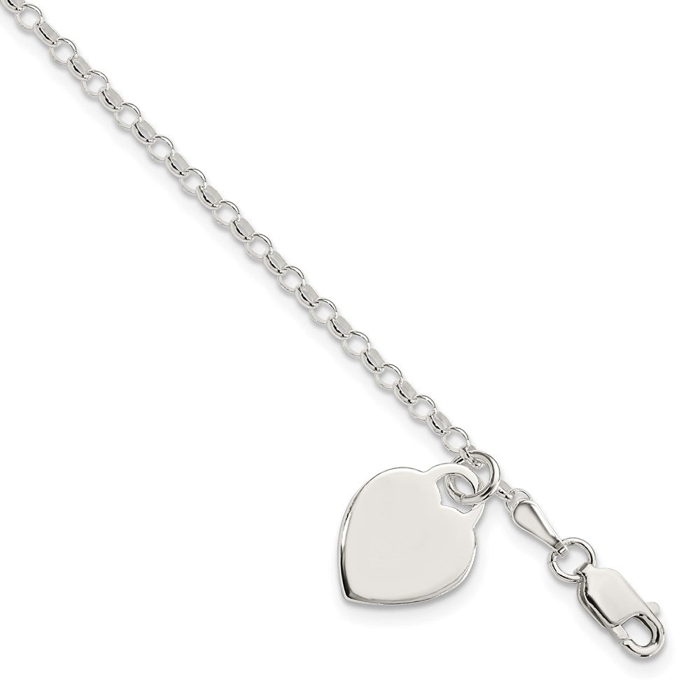 Sterling Silver Engraveable Heart Charm Bracelet QG1454-7.25