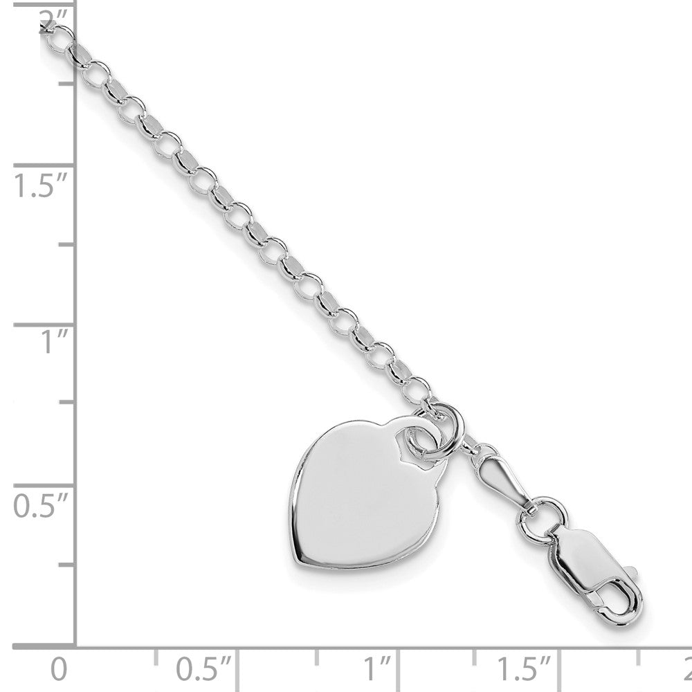 Sterling Silver Rhodium-plated Heart Charm Bracelet QG1454R-7.25