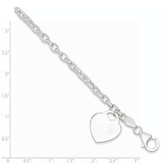 Sterling Silver 1.9mm Engraveable Heart Charm Bracelet QG1455-8.5