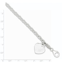 Sterling Silver 1.5mm Engraveable Heart Charm Bracelet QG1456-8.5