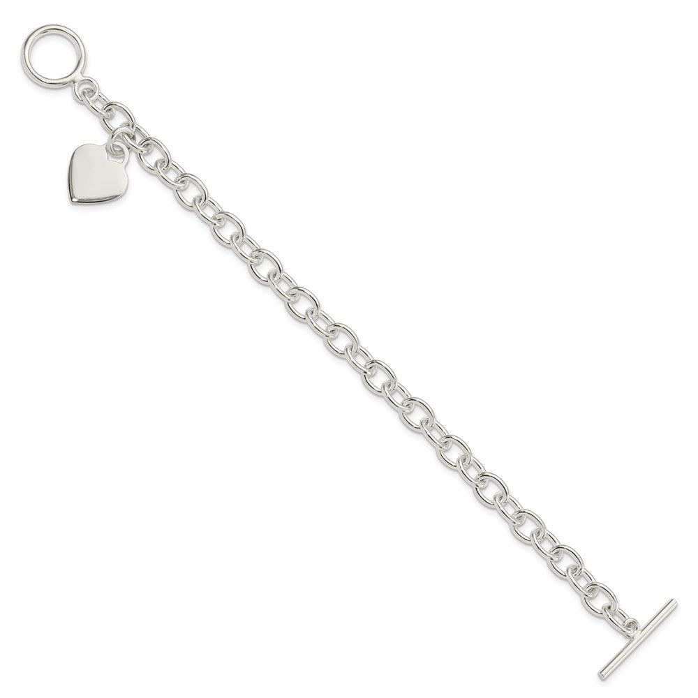 Sterling Silver Dangling Engraveable Heart Charm Bracelet QG1461-7.25