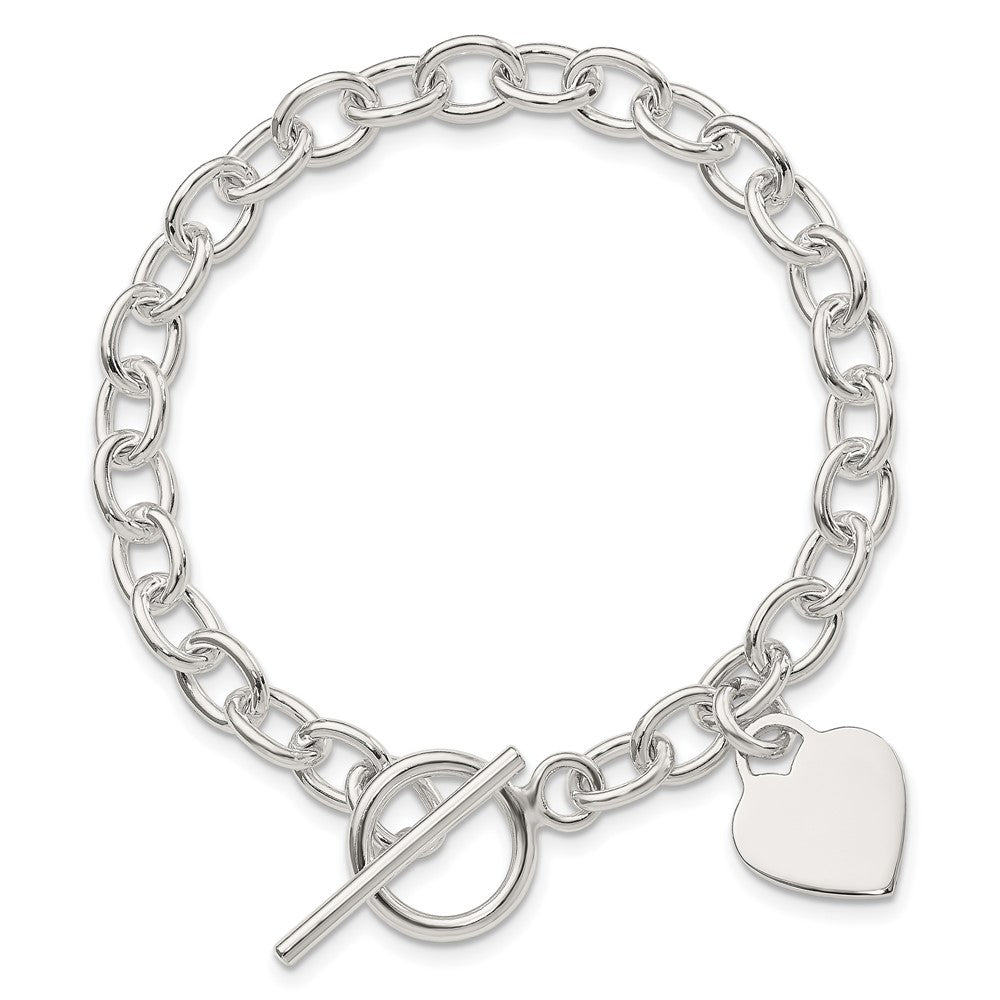 Sterling Silver Dangling Engraveable Heart Charm Bracelet QG1461-7.25