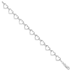 Sterling Silver Rhodium-plated Heart Link Bracelet QG1469R-7
