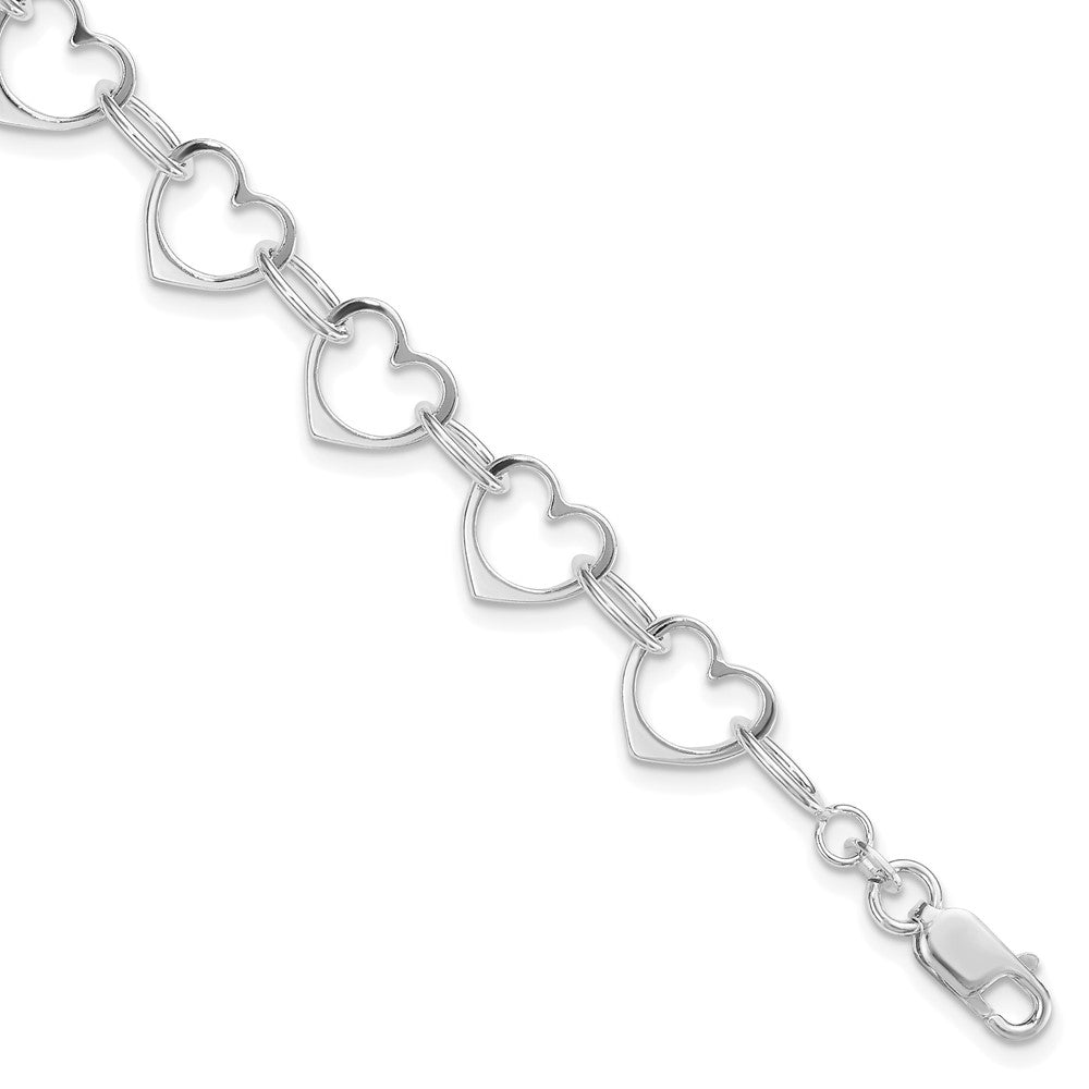 Sterling Silver Rhodium-plated Heart Link Bracelet QG1469R-7