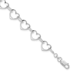 Sterling Silver Rhodium-plated Heart Link Bracelet QG1469R-7