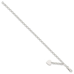 Sterling Silver Engraveable Heart Charm Rolo Bracelet QG1470-7.5