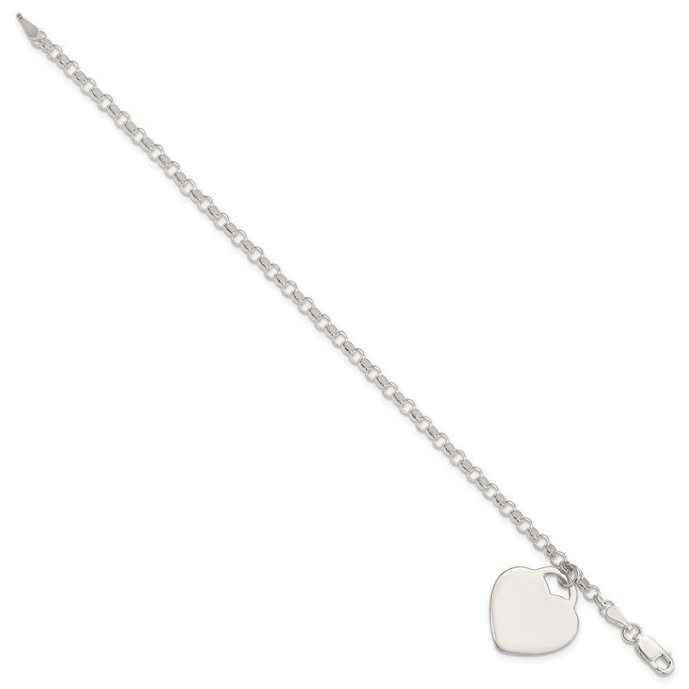Sterling Silver Engraveable Heart Charm Bracelet QG1471-7.25