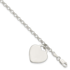 Sterling Silver Engraveable Heart Charm Bracelet QG1471-7.25