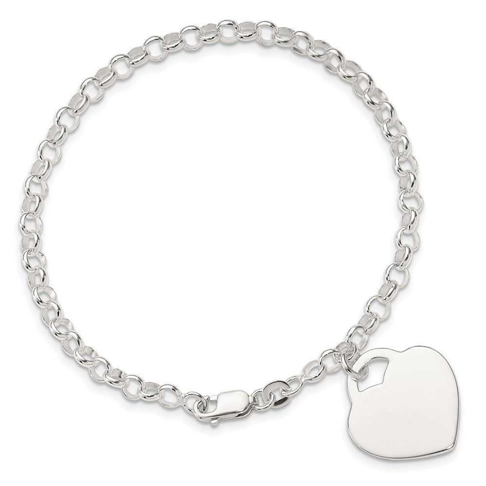 Sterling Silver Polished Engraveable Heart Bracelet QG1472-7.25