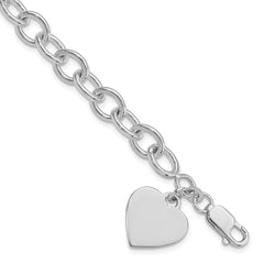 Sterling Silver Rhodium-plated Heart Fancy Link Bracelet QG1474R-7.25