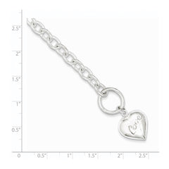 Sterling Silver LOVE Puffed Heart Charm Bracelet QG1480-7.5
