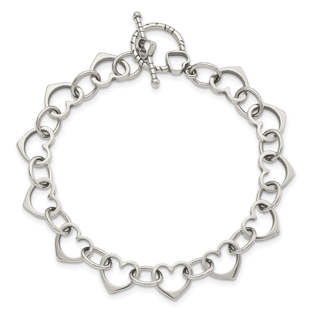 Sterling Silver Heart and Circle Link Bracelet QG1503-7.5