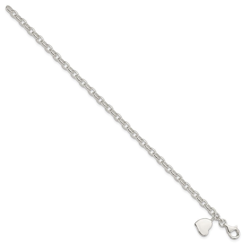 Sterling Silver Oval Rolo with Solid Engraveable Heart Bracelet QG1575-7