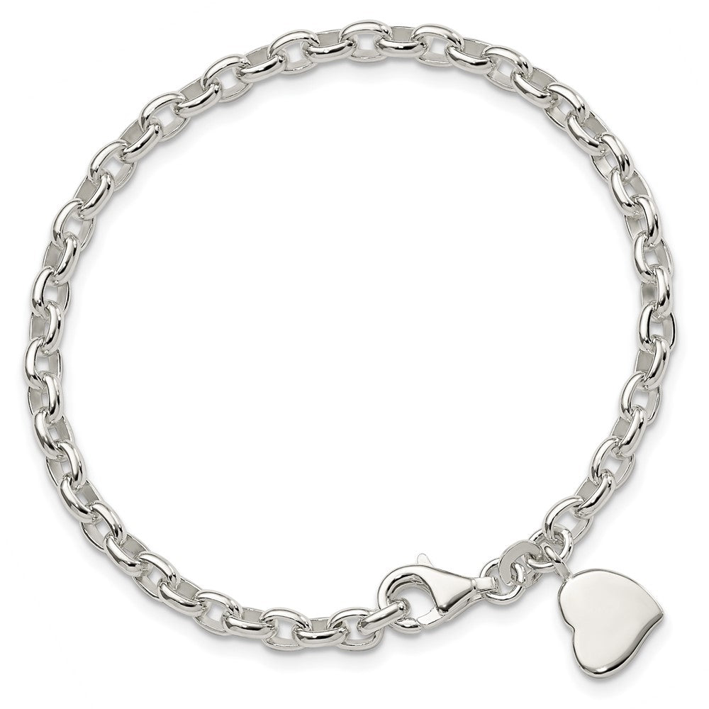 Sterling Silver Oval Rolo with Solid Engraveable Heart Bracelet QG1575-7