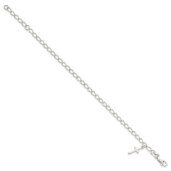 Sterling Silver Polished Latin Cross Charm with 1in Ext. Children's Bracele QG1658-6