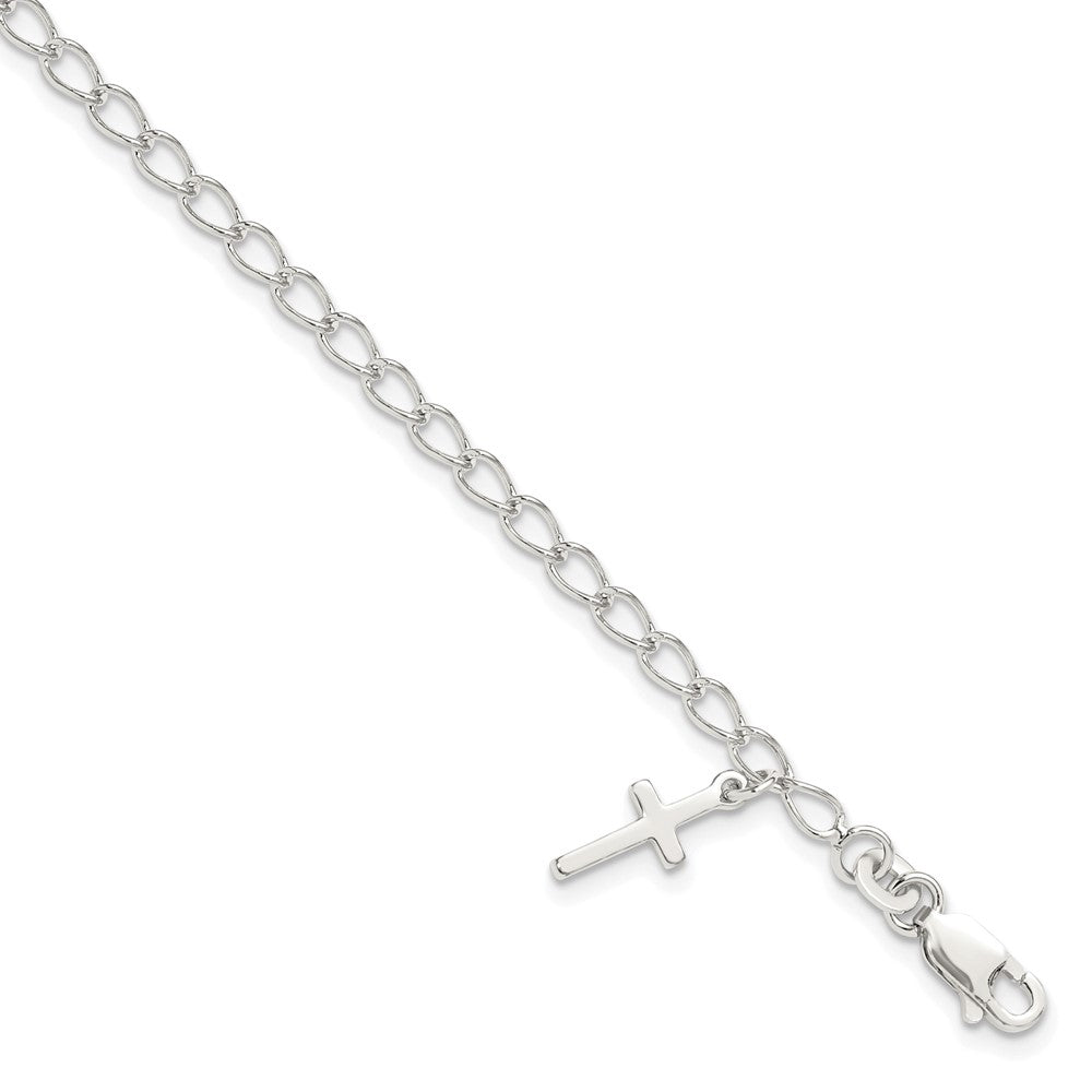 Sterling Silver Polished Latin Cross Charm with 1in Ext. Children's Bracele QG1658-6