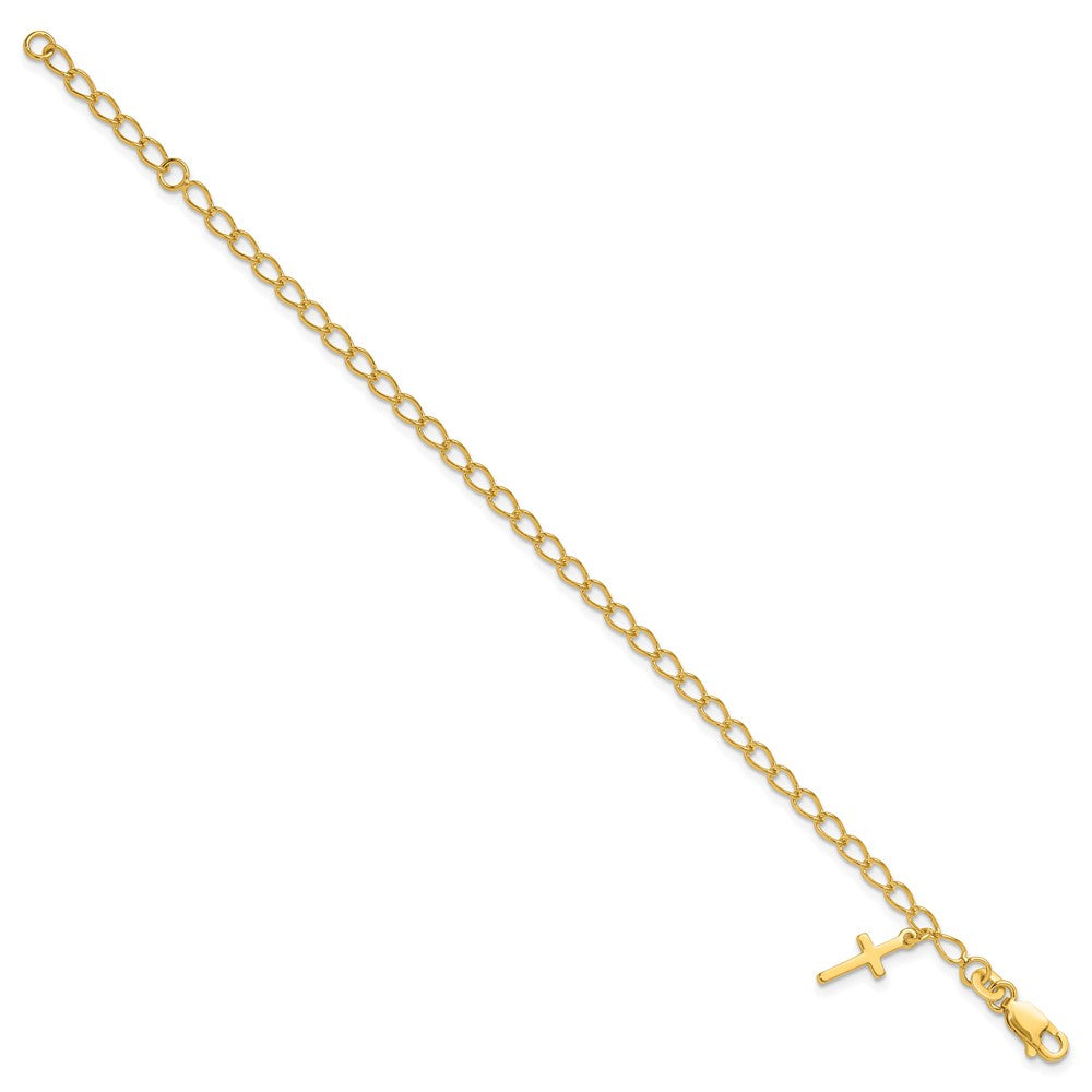 Sterling Silver Gold-tone Cross Charm Child's 6in w/ 1in ext. Bracelet QG1658GP-6
