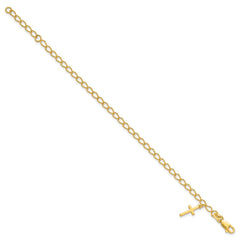 Sterling Silver Gold-tone Cross Charm Child's 6in w/ 1in ext. Bracelet QG1658GP-6