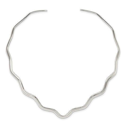 Sterling Silver Wavy V-Shape Neck Collar QG1750